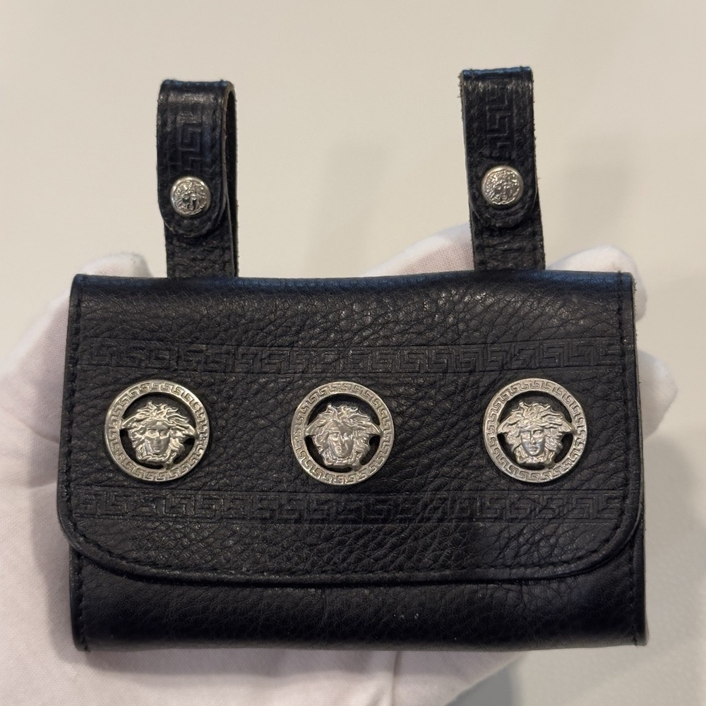 Vintage Gianni Versace 409 Black Leather Belt Wallet Pouch
